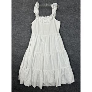 Old Navy Womens Bohemian Tiered Dress Size XL White Embroidered Cottage Peasant